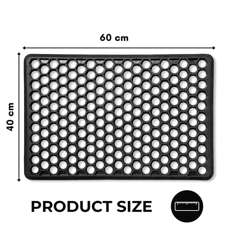 Hexagon Hollow Rubber Door Mats 60 x 40 cm, Black