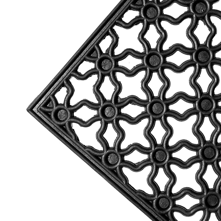 Floral Star - Iron Cast Rubber Door Mats 60 x 40 cm, Black