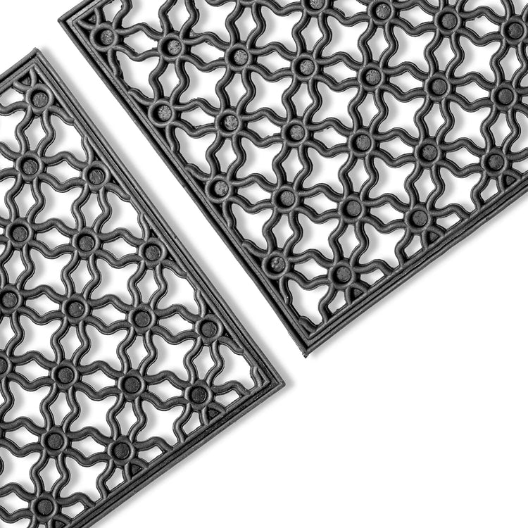 Floral Star - Iron Cast Rubber Door Mats 60 x 40 cm, Black