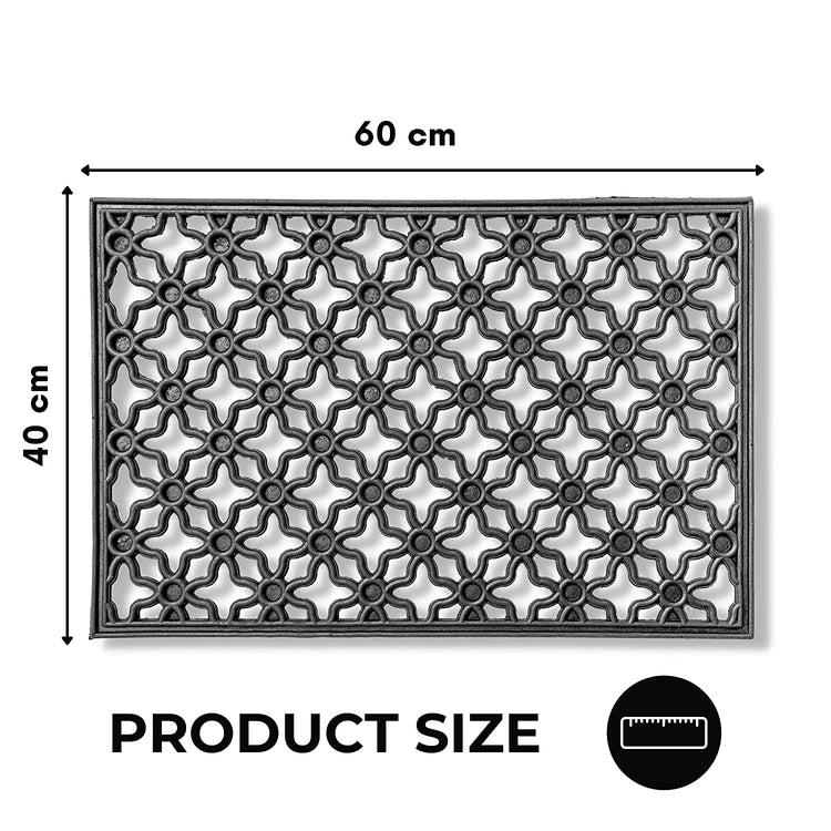 Floral Star - Iron Cast Rubber Door Mats 60 x 40 cm, Black