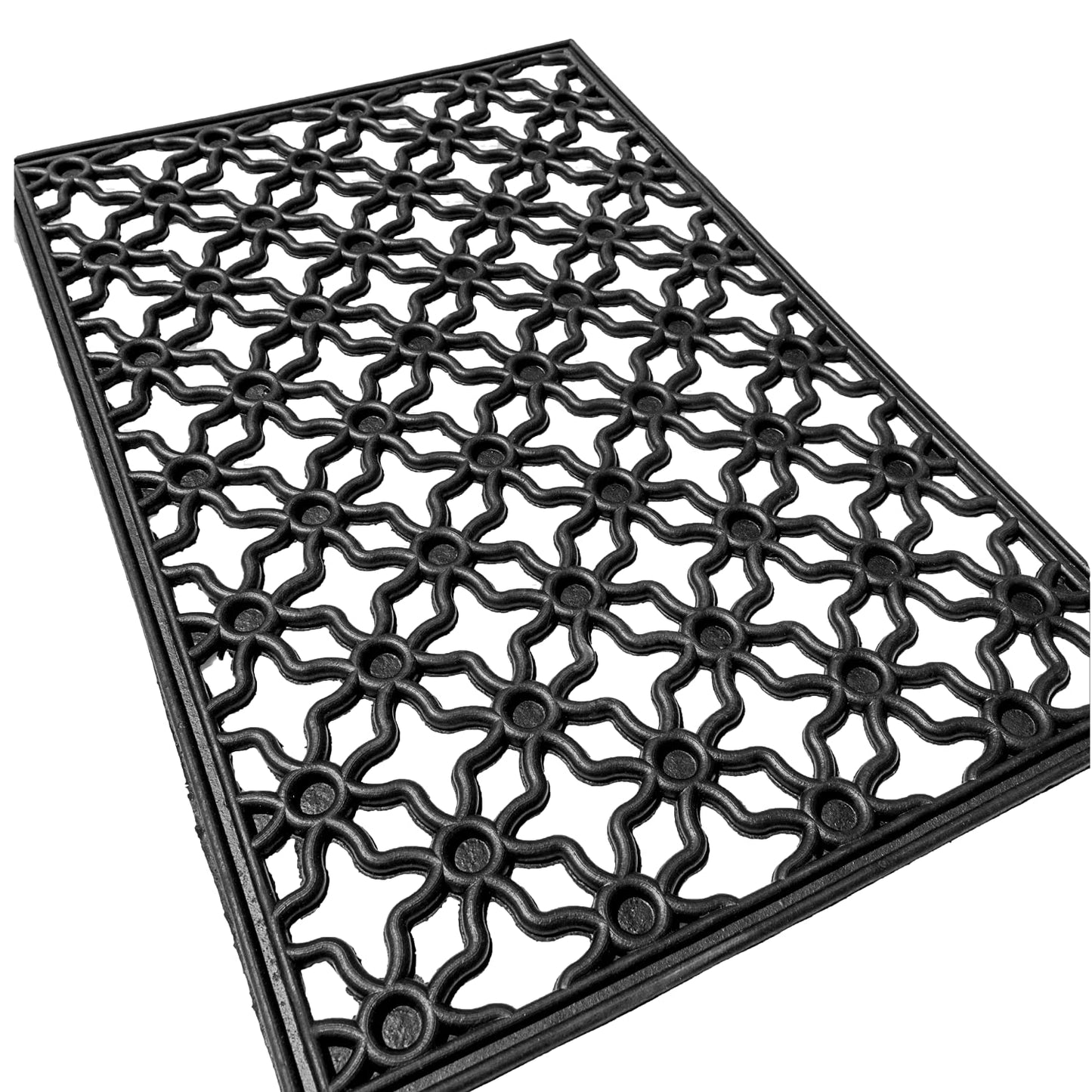 Floral Star - Iron Cast Rubber Door Mats 60 x 40 cm, Black