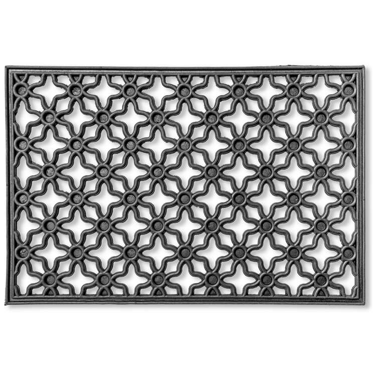 Floral Star - Iron Cast Rubber Door Mats 60 x 40 cm, Black